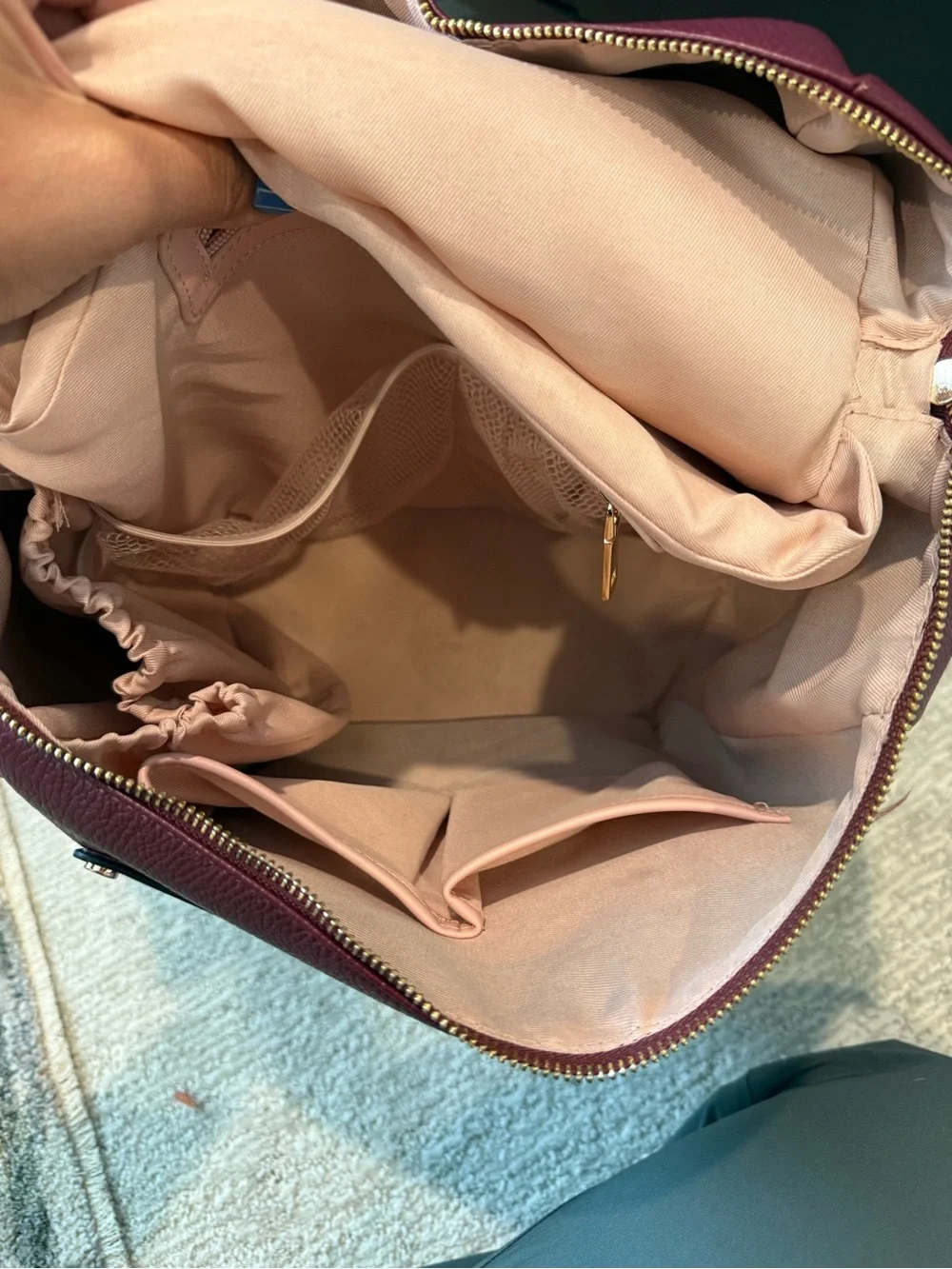Poppy & Peonies Burgundy Leather diaper bag - Picture 5 of 6